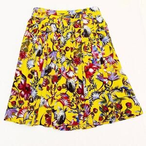 J. Crew Yellow Printed Floral Patterned Flower Pleated Skirt Size 4